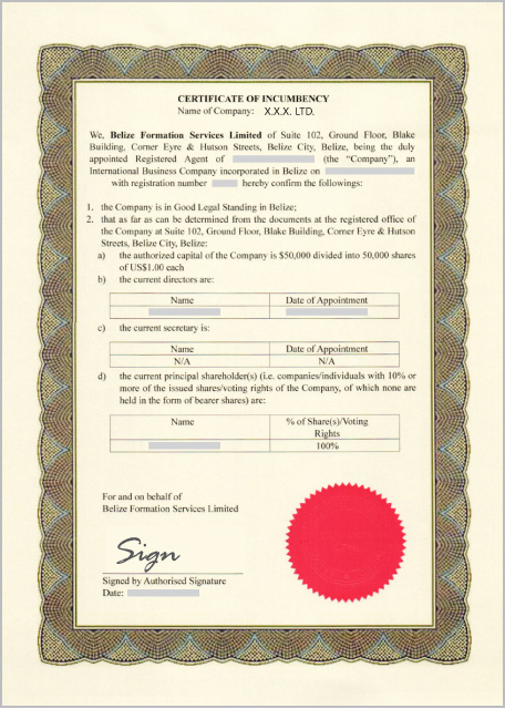 Certificate of Incumbency of Director